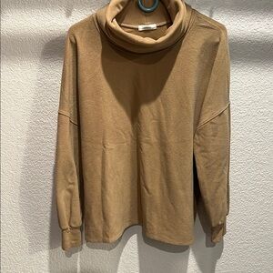 Cherish Tan Turtleneck Sweater with Ribbed Detailing